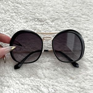 Sunglasses Rounded Double Bar Gradient Lens Black Gold